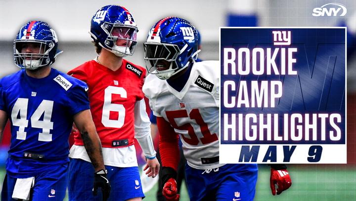 Giants rookie camp on May 9 features Jaxson Dart in action; highlights include Abdul Carter.
